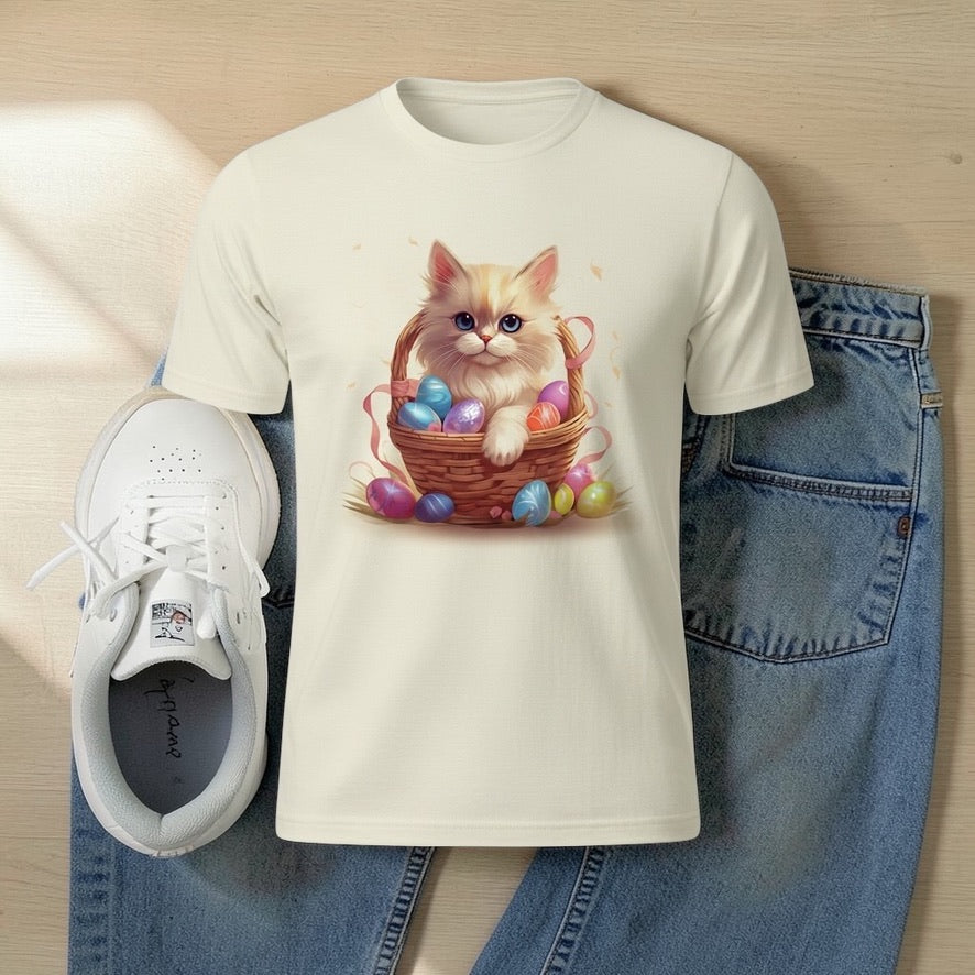 Ragdoll Cat Easter Shirt: Cute Kitten Basket Bella Canvas Tee
