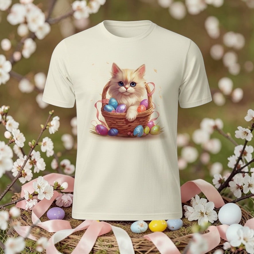 Ragdoll Cat Easter Shirt: Cute Kitten Basket Bella Canvas Tee