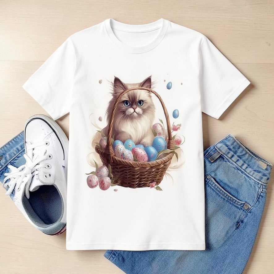 Ragdoll Cat Easter Shirt, Kitten in Easter Basket Tee, Cute Cat Lover Gift, Bella Canvas Graphic T Shirt for Ragdoll Mom or Dad