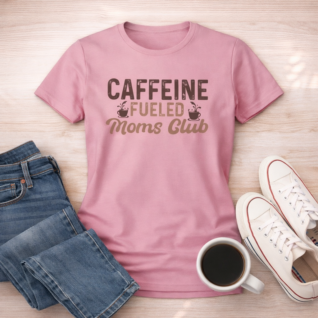 Caffeine Fueled Moms Club Shirt, Funny Mom Life Tee, Mother’s Day Gift for Mom, Coffee Lover Shirt, Tired Mom Outfit