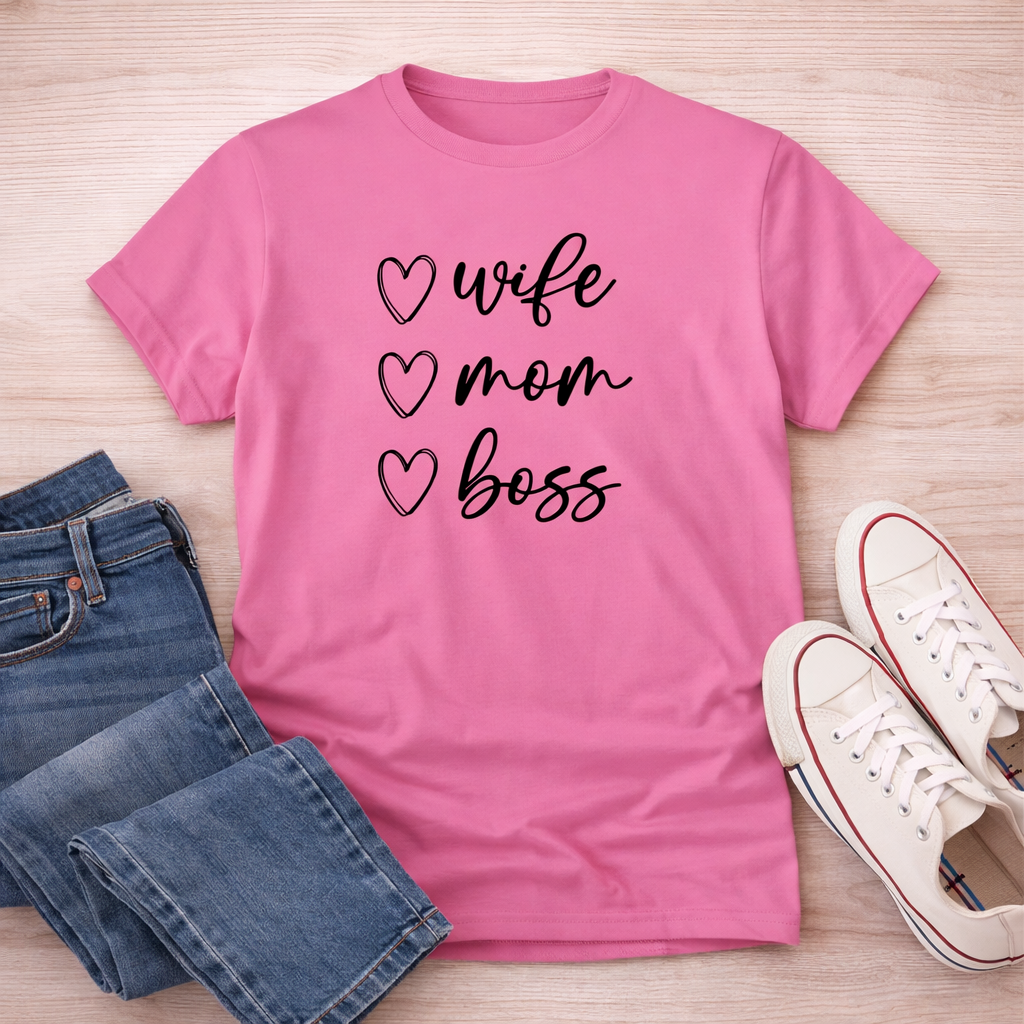 Wife Mom Boss Shirt, Mothers Day Gift Shirt, Mom Life Tee, Gift for Mom, Funny Mom Shirt, Womens Graphic Tee, Mom Gift Idea