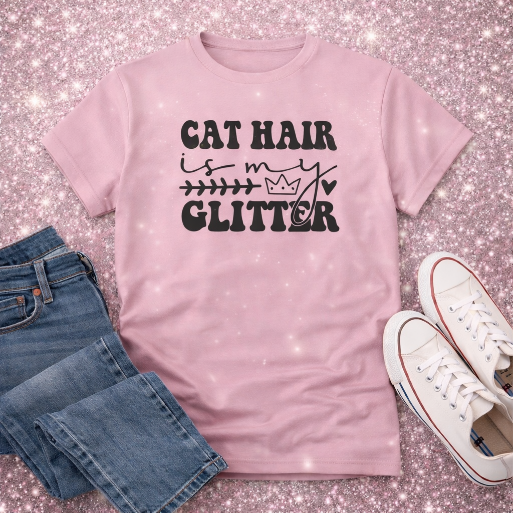 Cat Hair is My Glitter Shirt, Funny Cat Lover Tee, Cat Mom Shirt, Pet Owner Humor Tee, Gift for Cat Mom, Cute Cat Shirt, Womens Graphic Tee