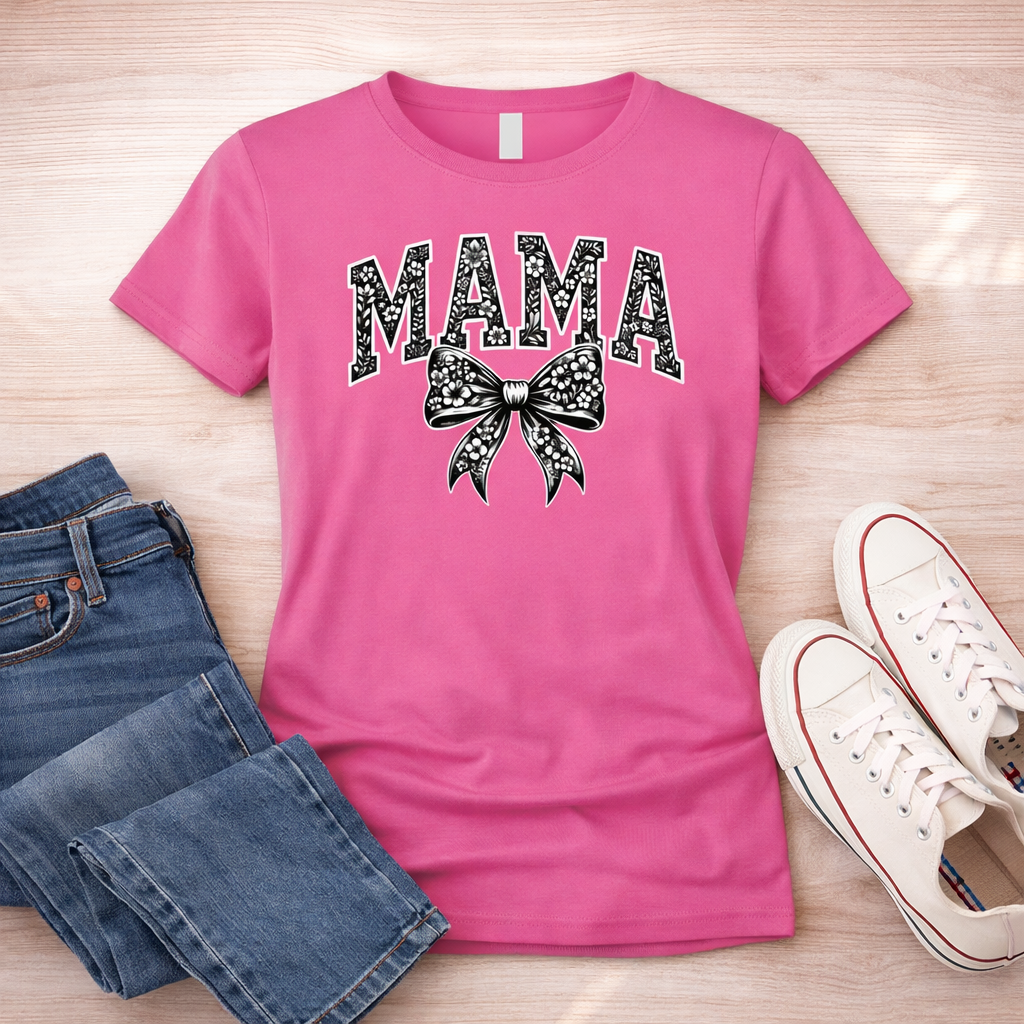 Mama Shirt Mothers Day Gift, Cute Mom Shirt with Bow, Trendy Mama Tee, Gift for Mom, Pink Mom Shirt, Stylish Mom Outfit, Floral Mama Shirt, Mother's Day Shirt