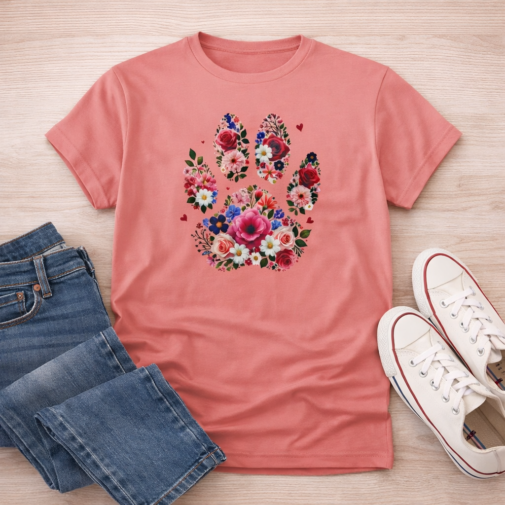 Floral Paw Shirt, Dog and Cat Lover Tee, Pet Lover Gift Shirt, Cute Animal Lover Tee, Dog Mom Cat Mom Shirt, Aesthetic Floral Paw Print Tee