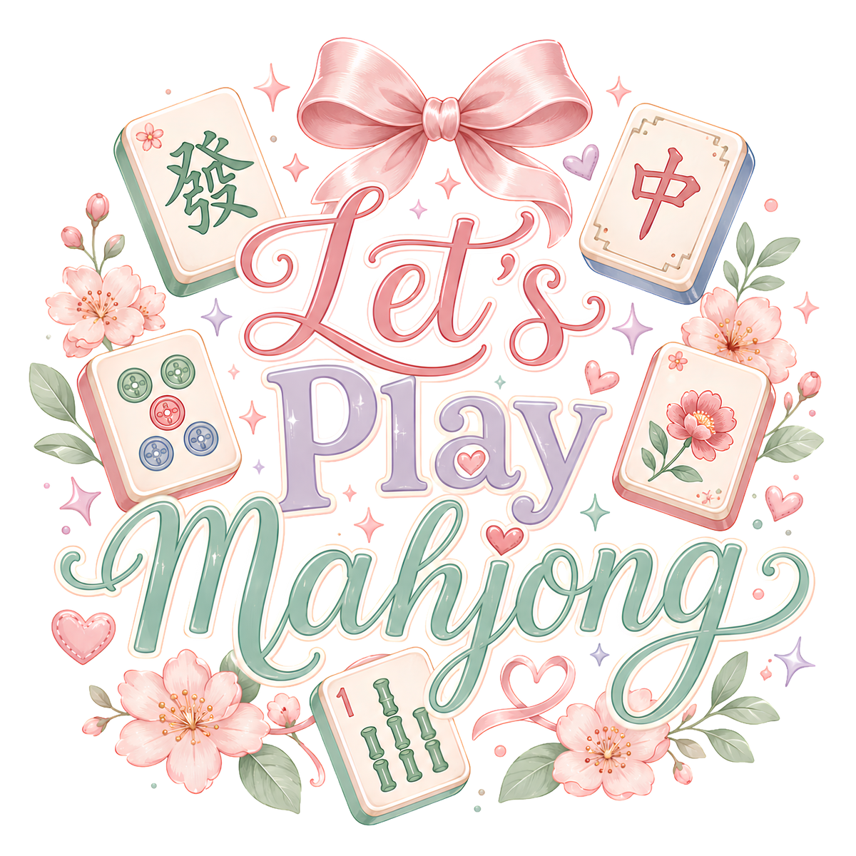 Let's Play Mahjong Shirt | Cute Floral American Mahjong T-Shirt | Mah Jongg Player Gift | Women's Game Night Tee
