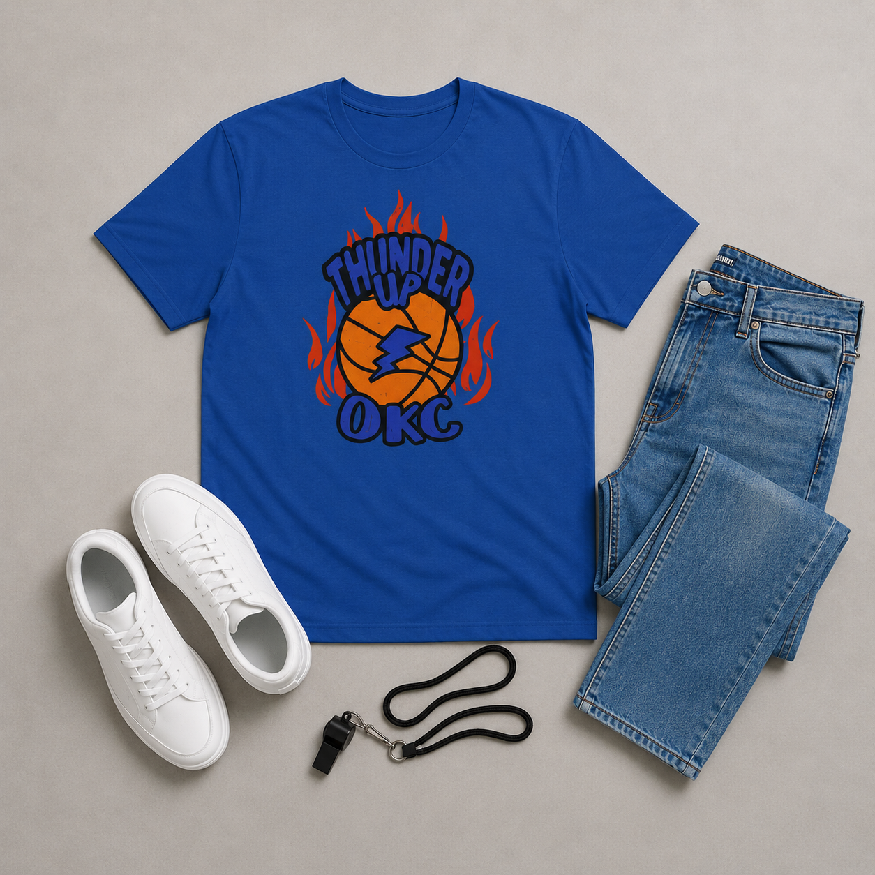 Thunder Up OKC Flame Tee | Retro OKC Basketball Graphic Shirt