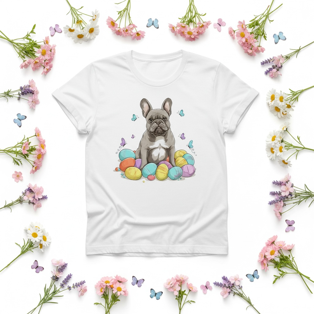 French Bulldog Easter Shirt, Bella Canvas 3010 Dog Mom Graphic Tee, Pastel Puppy Easter Shirt for Women