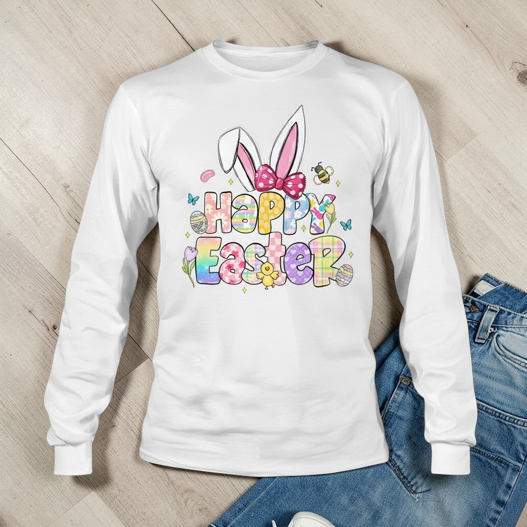 Bella Canvas Happy Easter Bunny Shirt: Pastel Spring Graphic Tee XS-3XL