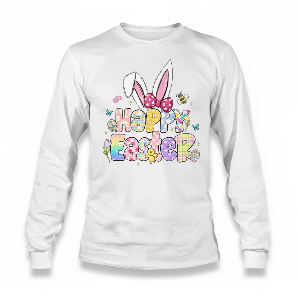 Bella Canvas Happy Easter Bunny Shirt: Pastel Spring Graphic Tee XS-3XL