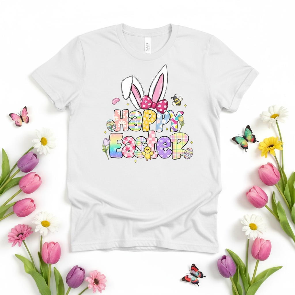 Bella Canvas Happy Easter Bunny Shirt: Pastel Spring Graphic Tee XS-3XL
