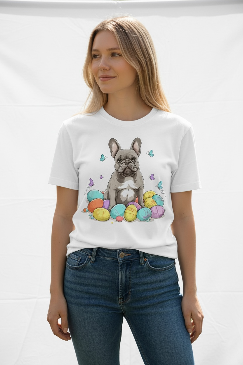French Bulldog Easter Shirt, Bella Canvas 3010 Dog Mom Graphic Tee, Pastel Puppy Easter Shirt for Women