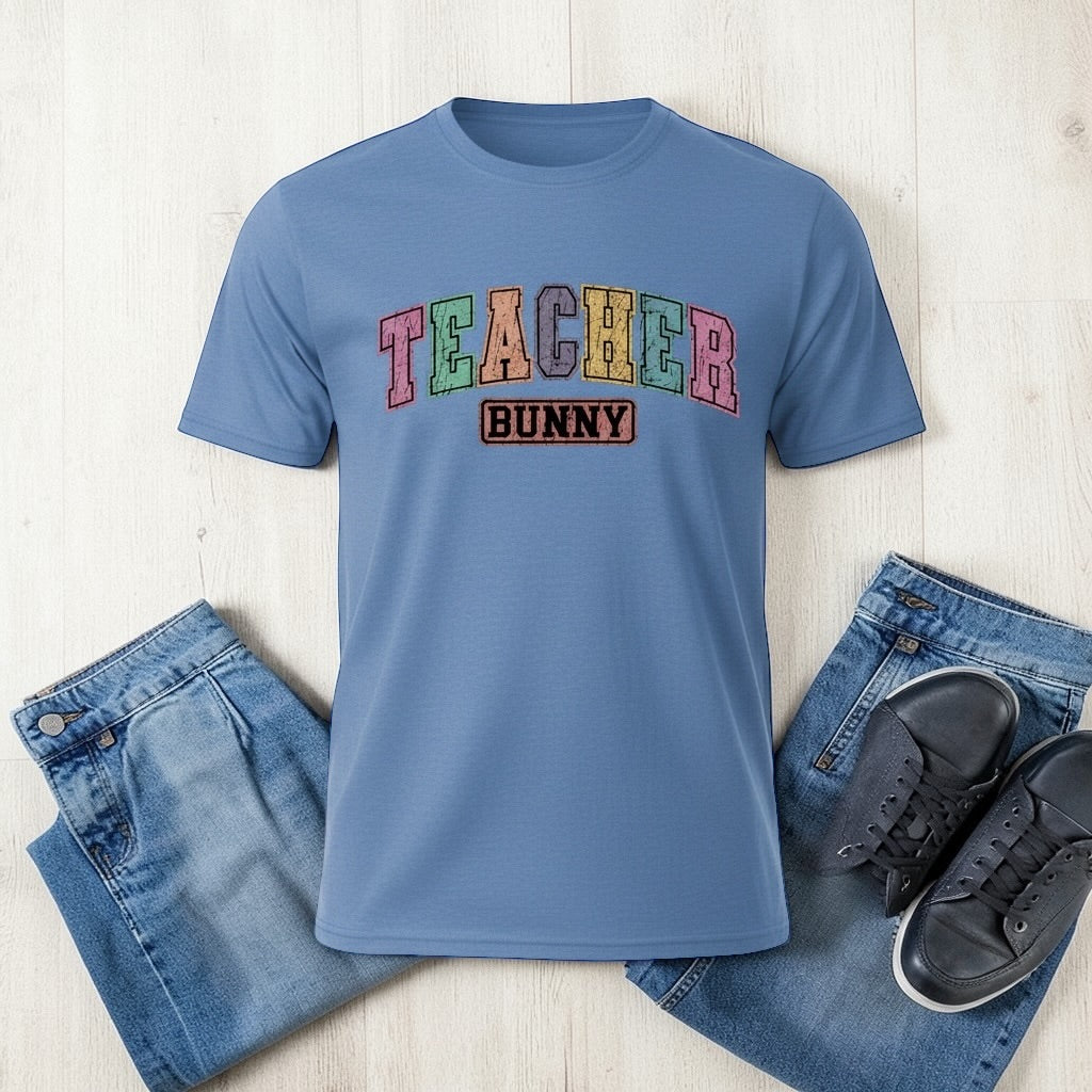Bella Canvas Teacher Bunny Shirt: Cute Easter Teacher Graphic Tee XS-3XL