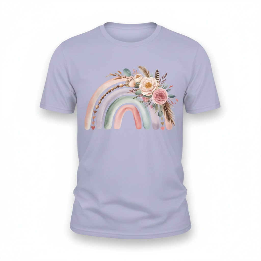 Boho Rainbow Floral Shirt, Pastel Graphic Tee Unisex XL 3X, Comfort Colors Bella Canvas Shirt, Retro Aesthetic Rainbow Tee