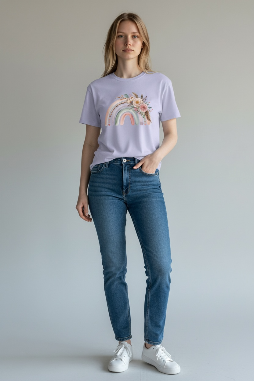 Boho Rainbow Floral Shirt, Pastel Graphic Tee Unisex XL 3X, Comfort Colors Bella Canvas Shirt, Retro Aesthetic Rainbow Tee