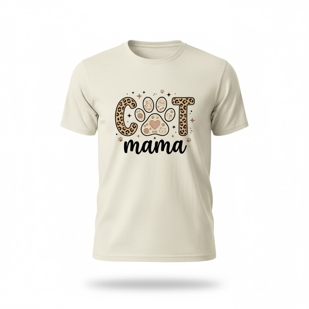 Cat Mama Shirt, Leopard Print Cat Lover Tee, Cute Pet Mom Shirt, Trendy Animal Lover Gift, Womens Graphic Tee, Cat Owner Apparel