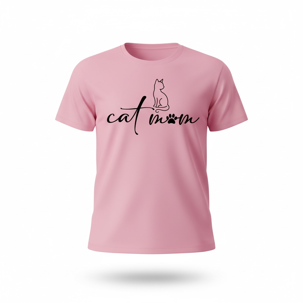 Cat Mom Shirt, Minimalist Cat Lover Tee, Cute Script Pet Mom Shirt, Aesthetic Cat Owner Tee, Womens Graphic T Shirt, Soft Pink Tee