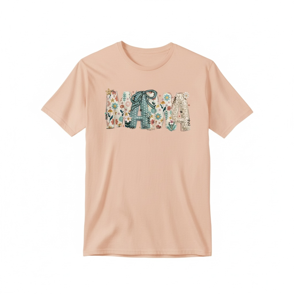 Mama Shirt, Floral Mama Tee, Cute Mom Gift Shirt, Aesthetic Mothers Day Shirt, Womens Graphic Tee, Trendy Mom Outfit, Soft Peach Tee