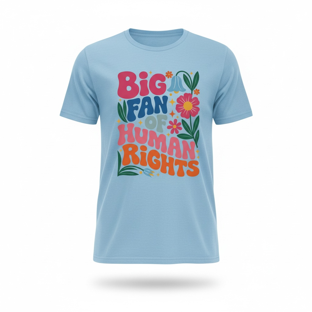Human Rights Shirt, Big Fan of Human Rights Tee, Positive Message Shirt, Feminist Graphic Tee, Retro Floral Shirt, Colorful Statement Tee