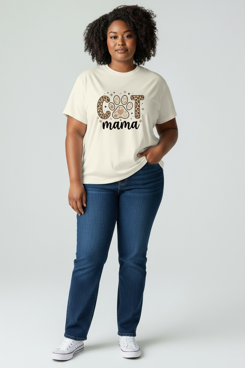 Cat Mama Shirt, Leopard Print Cat Lover Tee, Cute Pet Mom Shirt, Trendy Animal Lover Gift, Womens Graphic Tee, Cat Owner Apparel