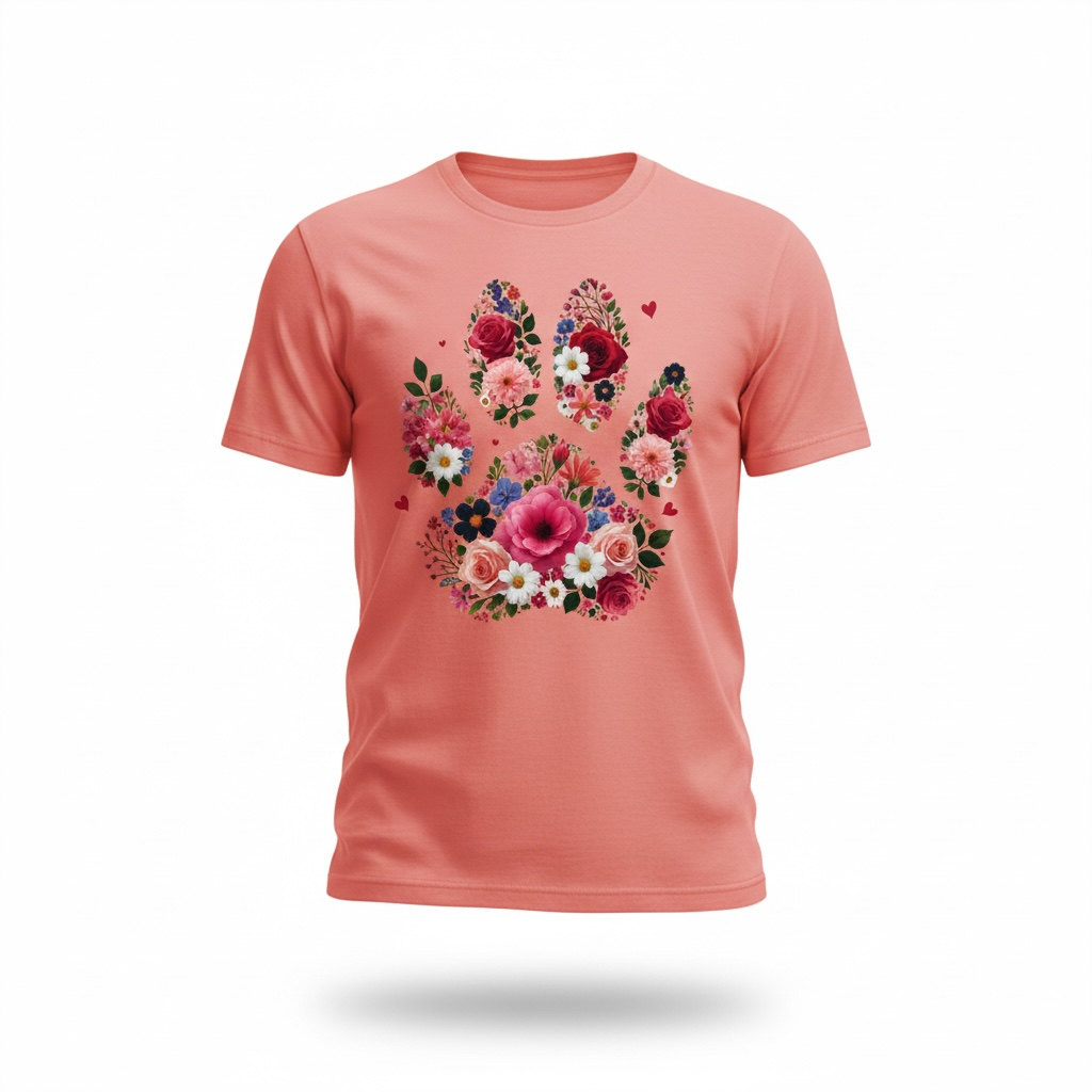 Floral Paw Shirt, Dog and Cat Lover Tee, Pet Lover Gift Shirt, Cute Animal Lover Tee, Dog Mom Cat Mom Shirt, Aesthetic Floral Paw Print Tee