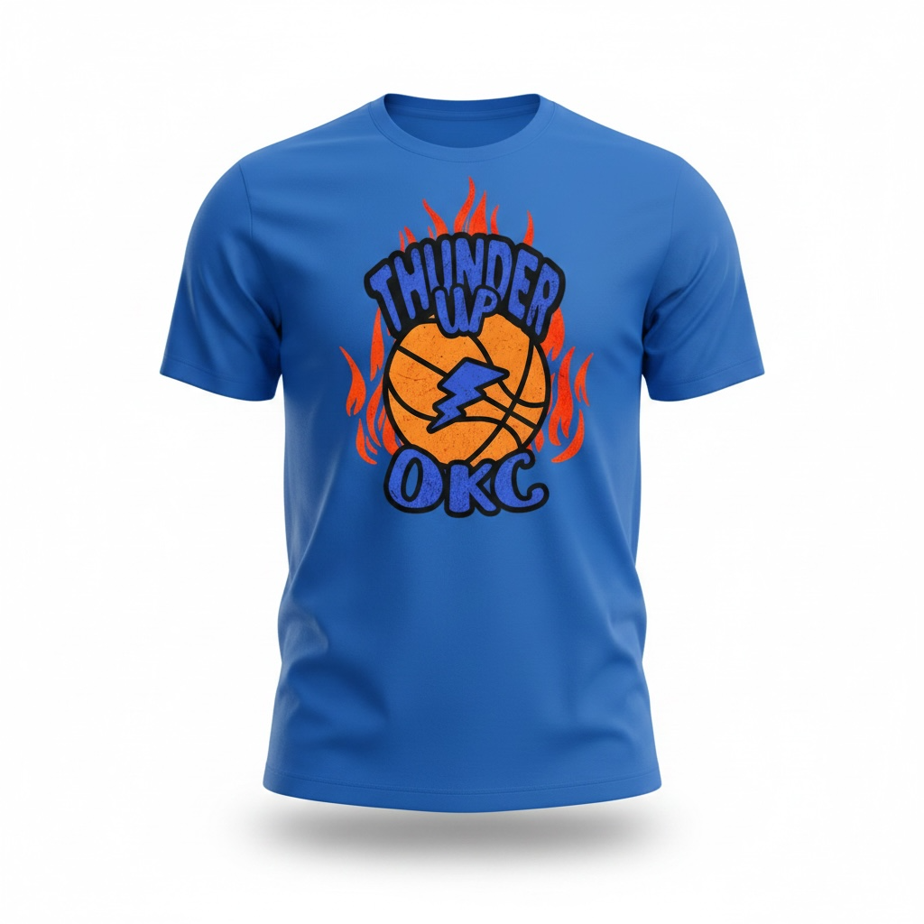 Thunder Up OKC Flame Tee | Retro OKC Basketball Graphic Shirt