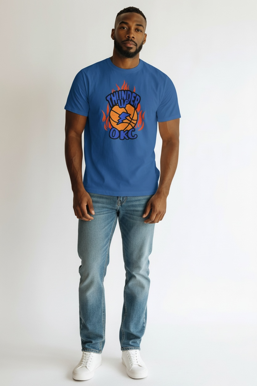 Thunder Up OKC Flame Tee | Retro OKC Basketball Graphic Shirt