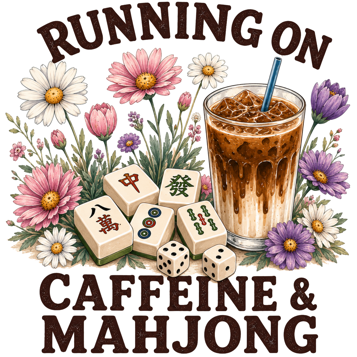 Running on Caffeine & Mahjong Shirt | Funny American Mahjong T-Shirt | Coffee Lover Mah Jongg Tee | Women's Game Night Gift