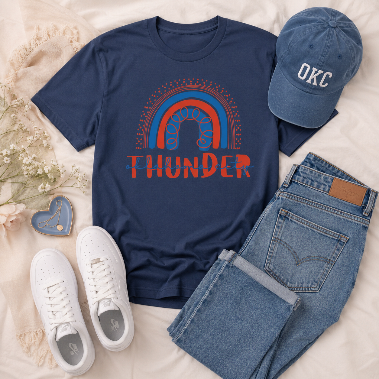 Thunder Rainbow Graphic Tee | Retro OKC Game Day Shirt