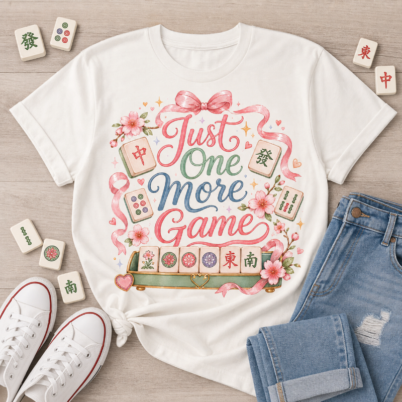 Just One More Game Mahjong Shirt | Cute American Mahjong T-Shirt | Mah Jongg Player Gift | Floral Mahjong Lover Tee