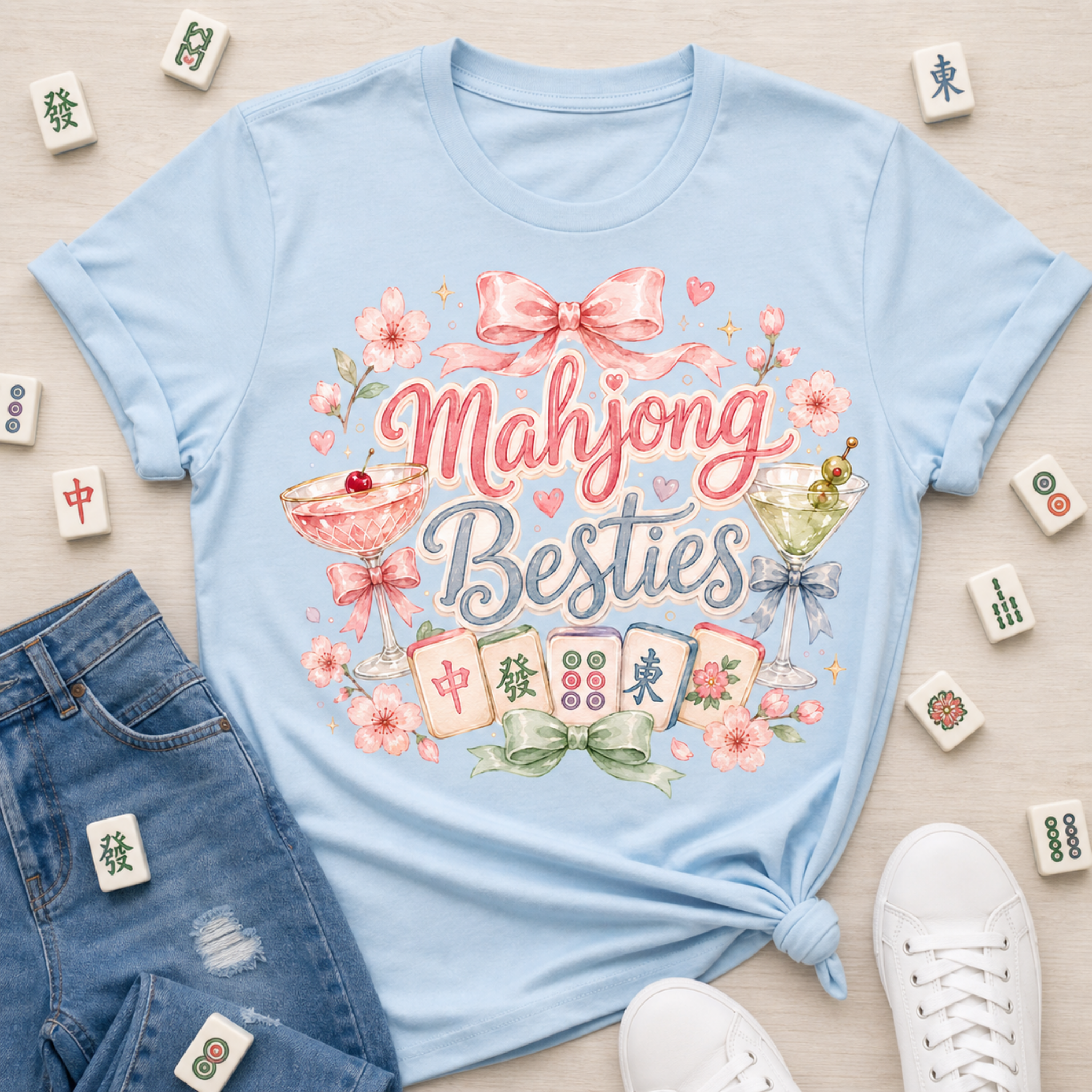 Mahjong Besties Shirt | Cute American Mahjong T-Shirt | Mahjong Friends Gift | Mah Jongg Girls Game Night Tee