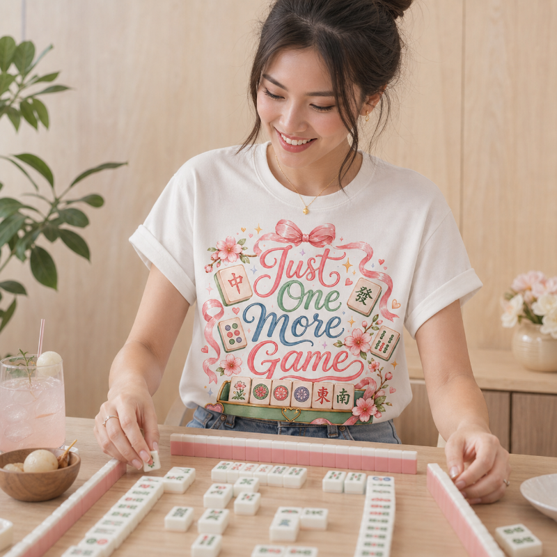 Just One More Game Mahjong Shirt | Cute American Mahjong T-Shirt | Mah Jongg Player Gift | Floral Mahjong Lover Tee