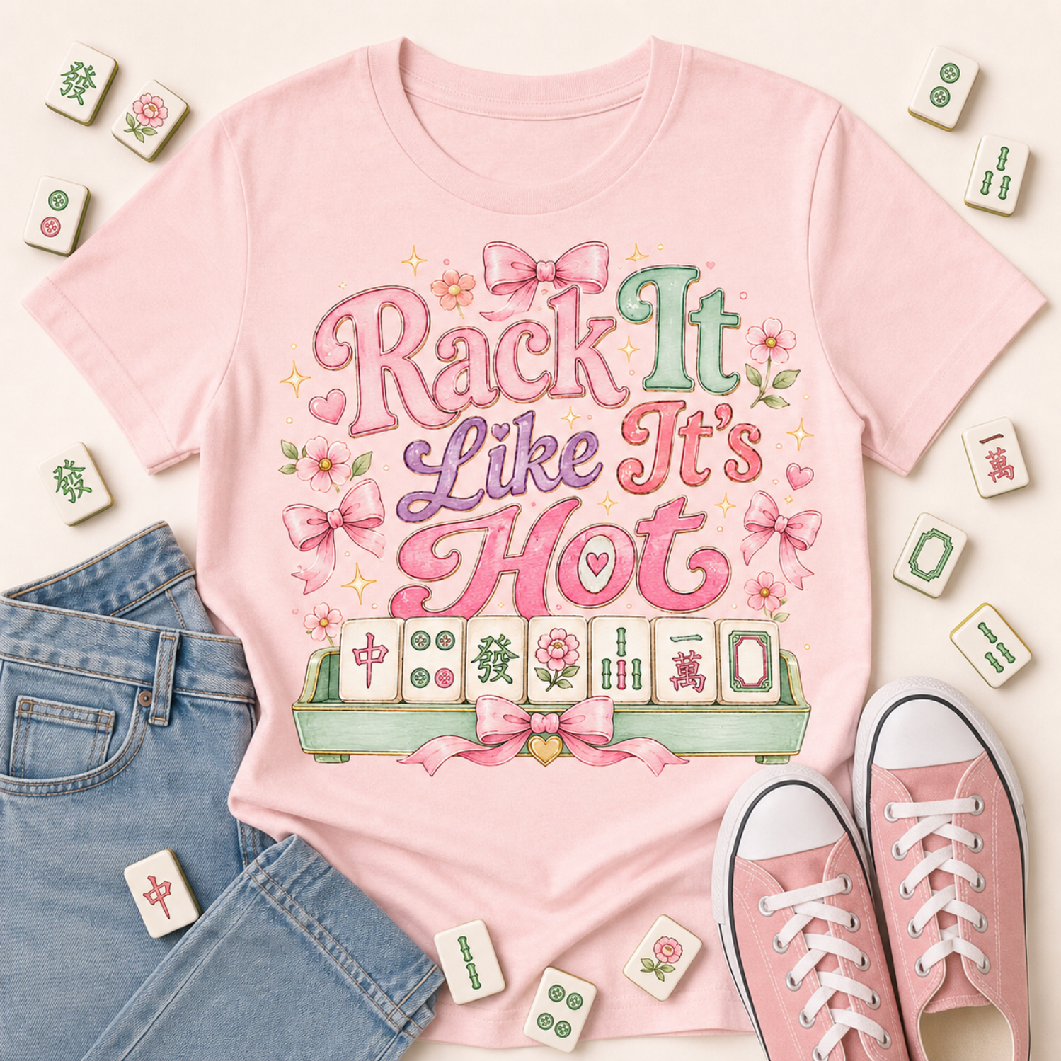 Rack It Like It's Hot Mahjong Shirt | Funny American Mahjong T-Shirt | Cute Mah Jongg Tee | Women's Game Night Gift